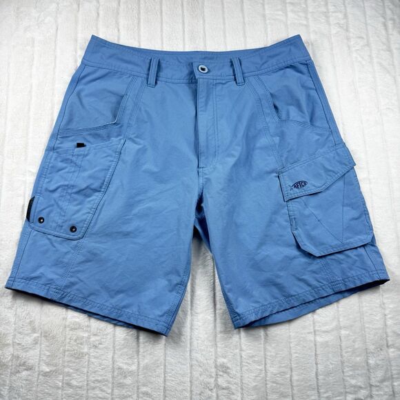 AFTCO Fishing Shorts Men's 34 Blue Outdoor Hiking Utility Cargo Stretch Nylon - Picture 1 of 15